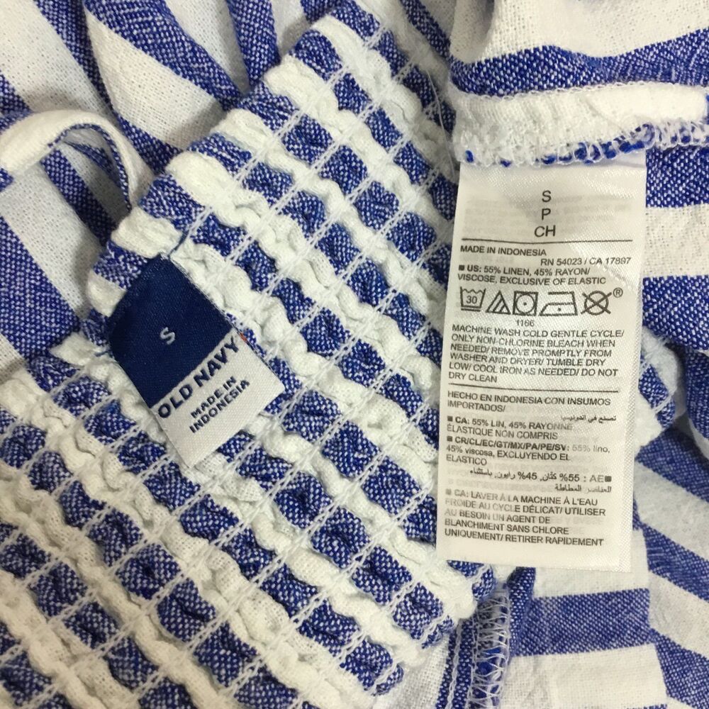 Linen blend maxi dress blue white stripe loveheart neckline smocked back sz S - Picture 8 of 8